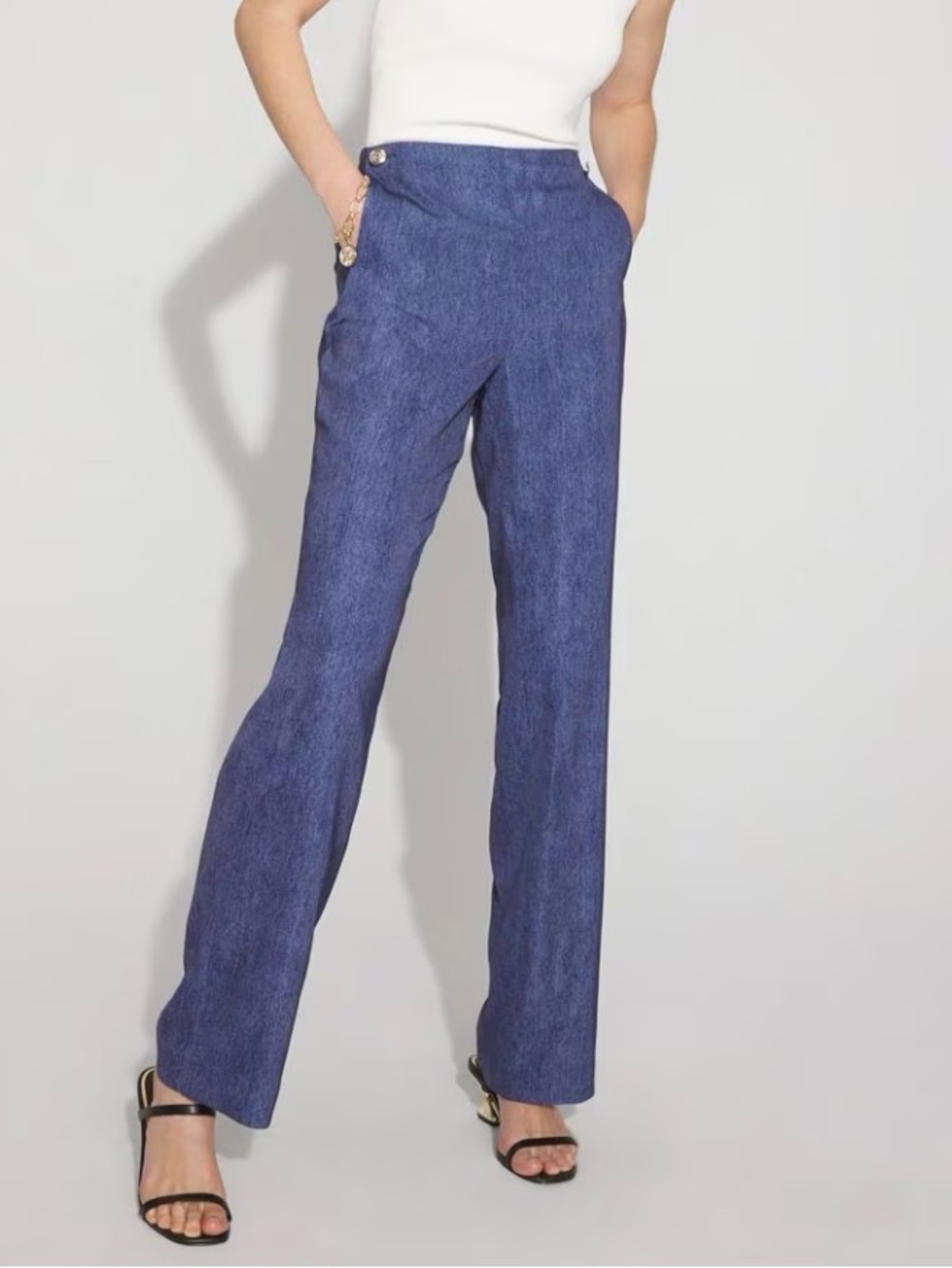 NWT WHBM‎ Denim Print Lightweight Trousers Size 6